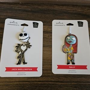 Jack Skellington Sally Hallmark Ornament Set Of 2 NEW Metal Disney Nightmare